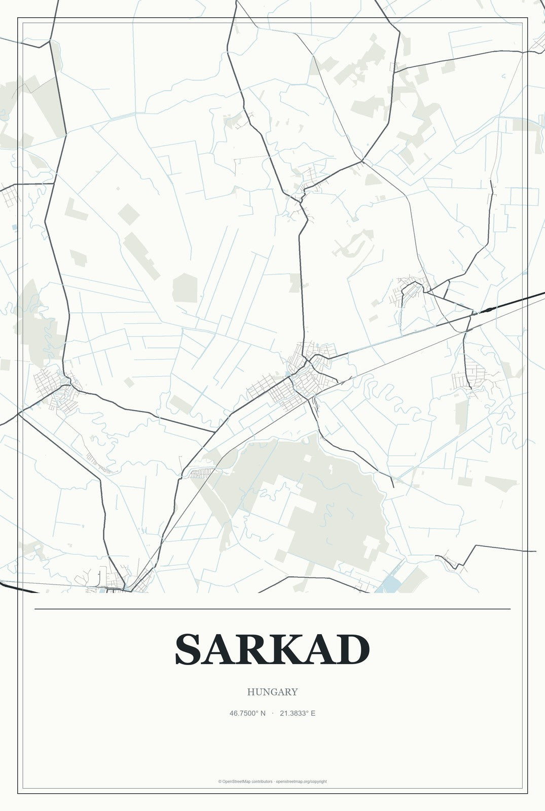 Sarkad, Hungary City Map Aluminum Sign in Gallery Air style