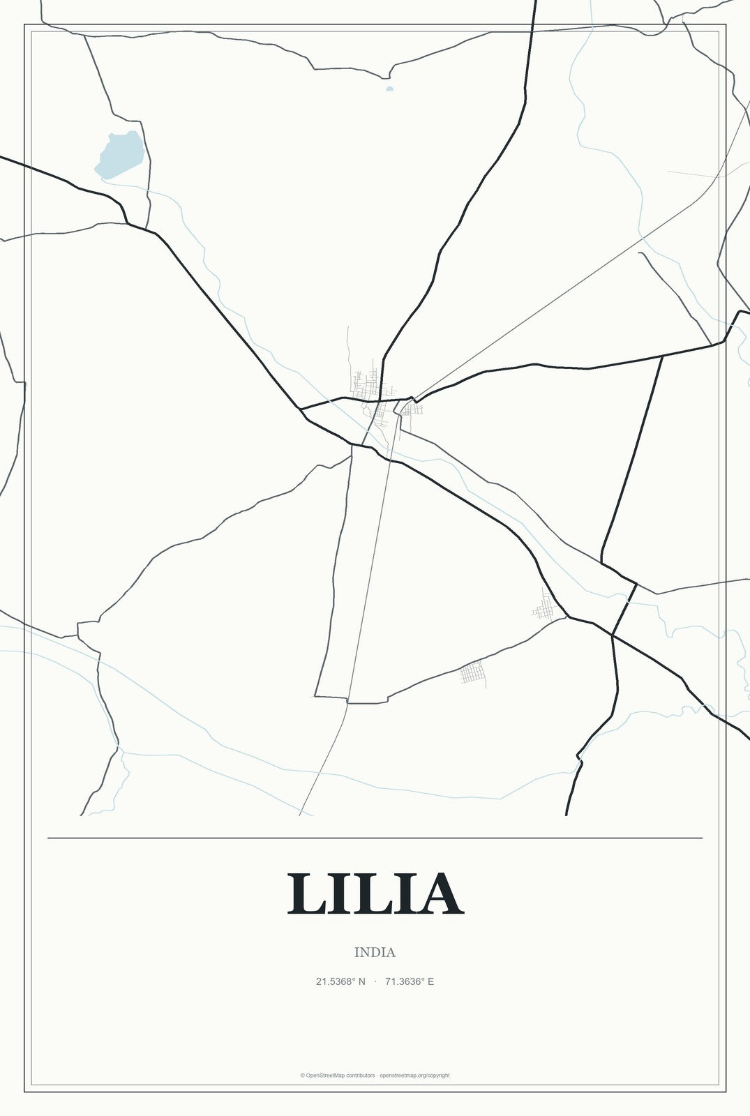 Lilia, India City Map Aluminum Sign in Gallery Air style