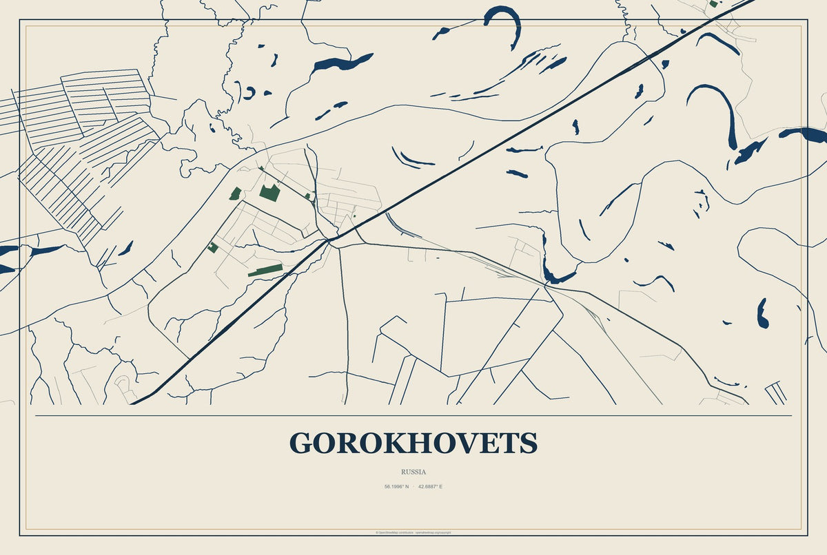 Gorokhovets, Russia City Map Aluminum Sign in Coastal Cutout style