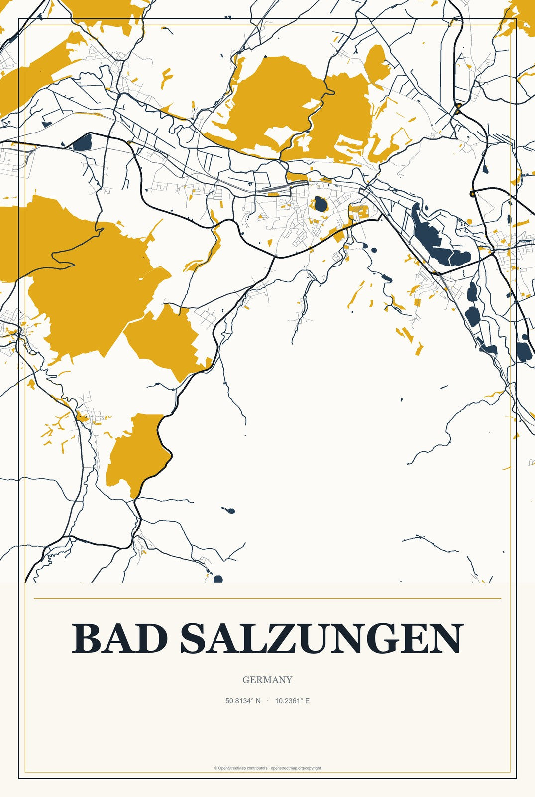 Bad Salzungen, Germany City Map Aluminum Sign in Citrine Modern style