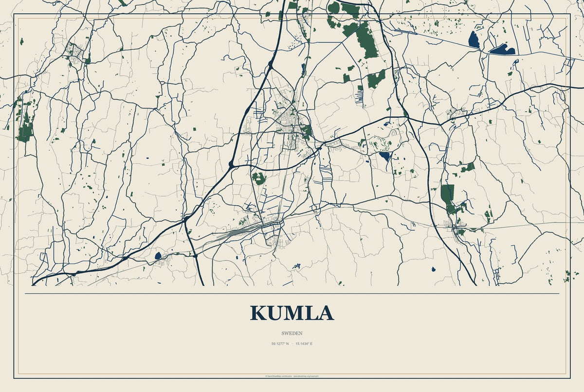 Kumla, Sweden City Map Aluminum Sign in Coastal Cutout style