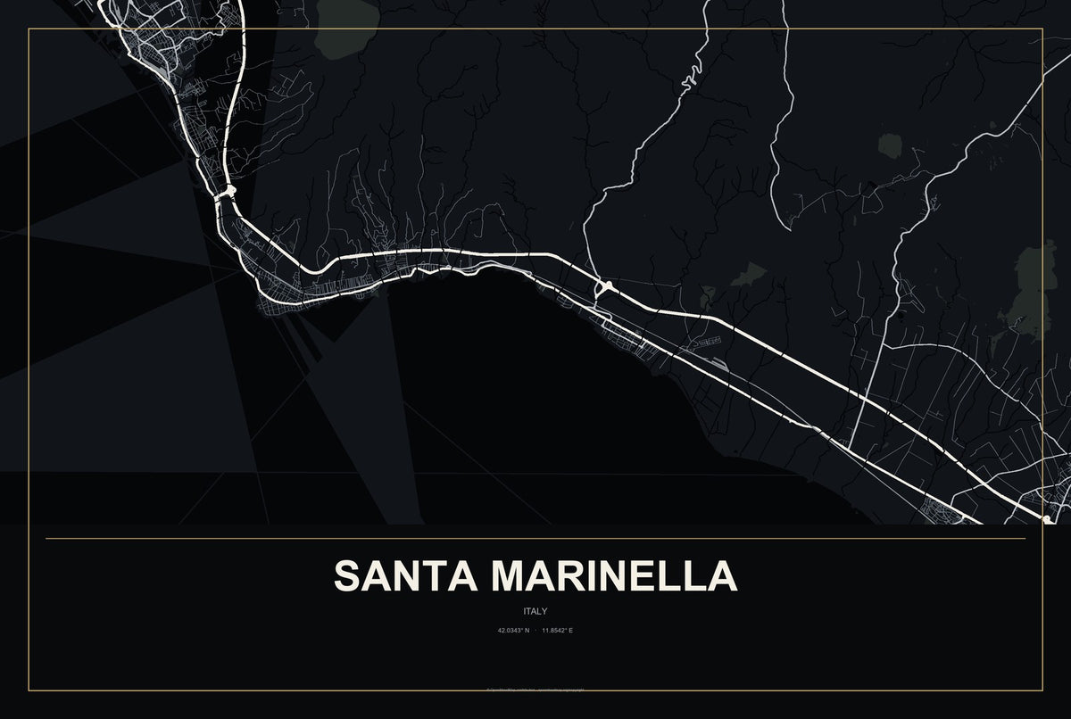 Santa Marinella, Italy City Map Aluminum Sign in Metropolitan Noir style