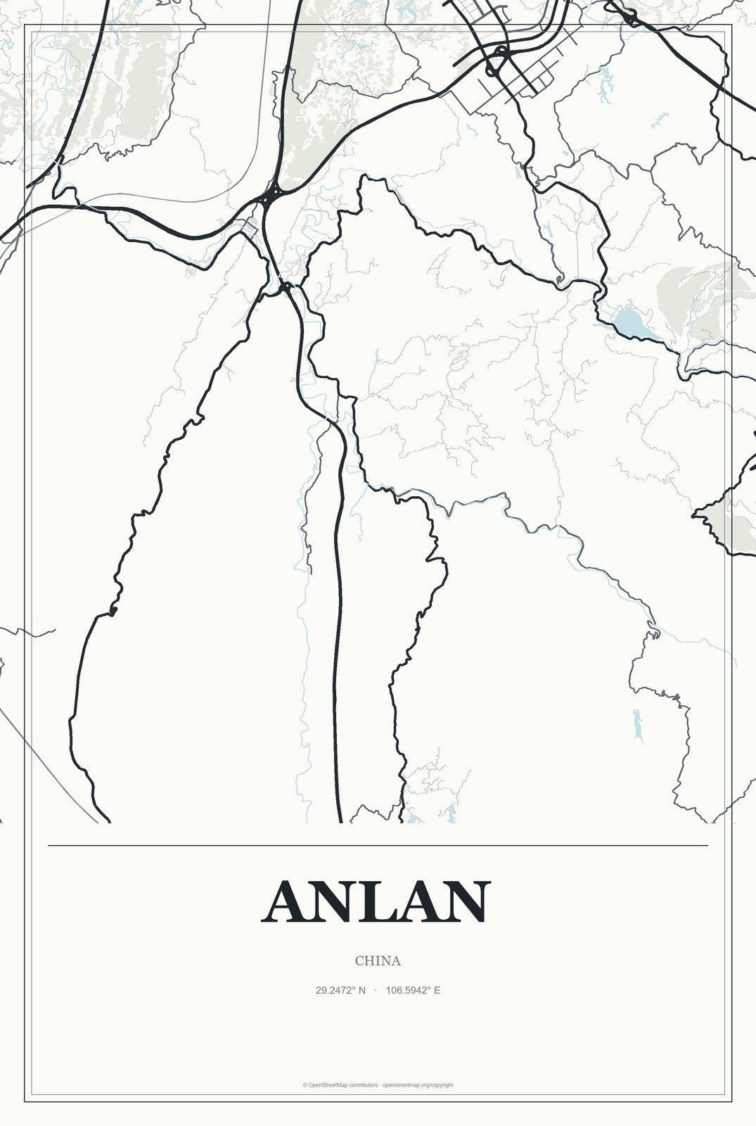 Anlan, China City Map Aluminum Sign in Gallery Air style