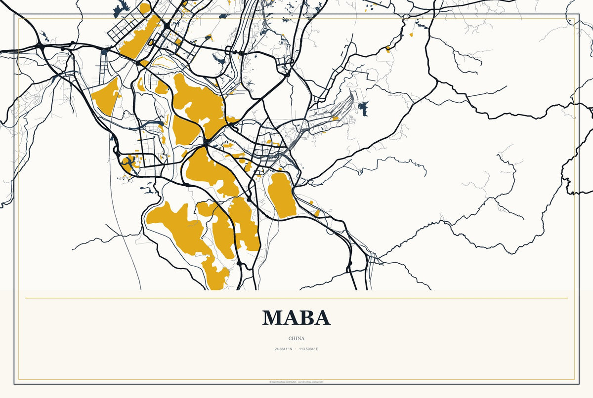 Maba, China City Map Aluminum Sign in Citrine Modern style