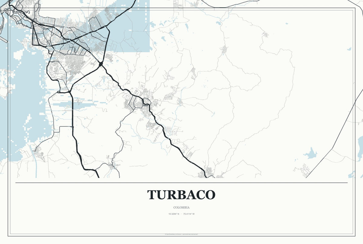 Turbaco, Colombia City Map Aluminum Sign in Gallery Air style
