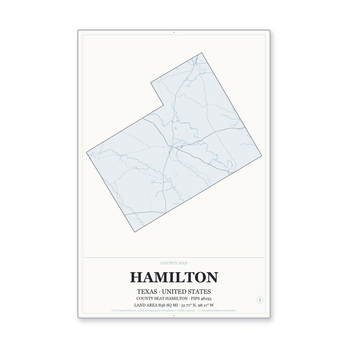 Hamilton County, Texas Map Aluminum Sign in Gallery Air style