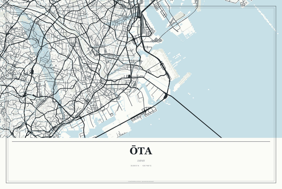 Ōta, Tokyo, Japan City Map Aluminum Sign in Gallery Air style