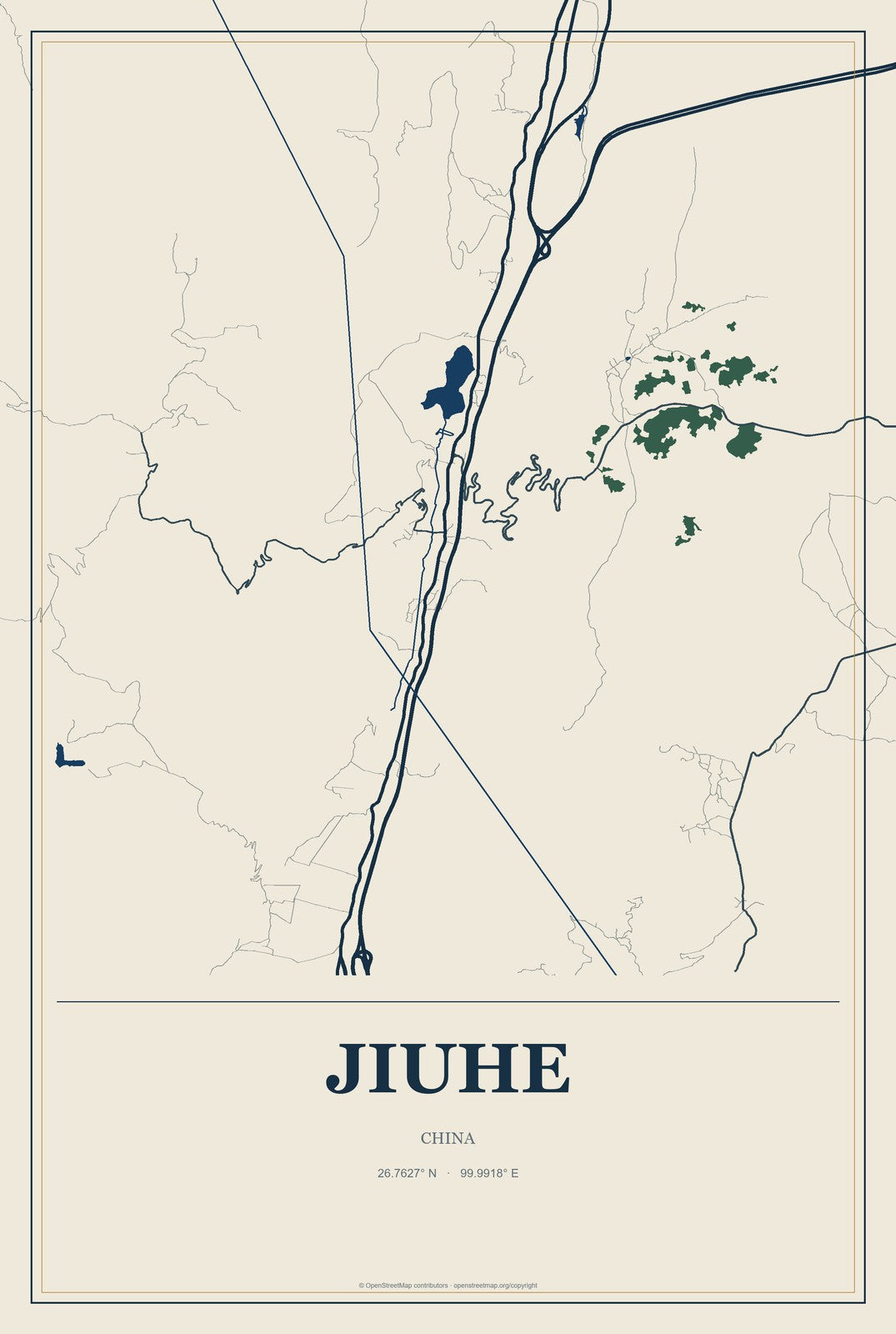 Jiuhe, China City Map Aluminum Sign in Coastal Cutout style