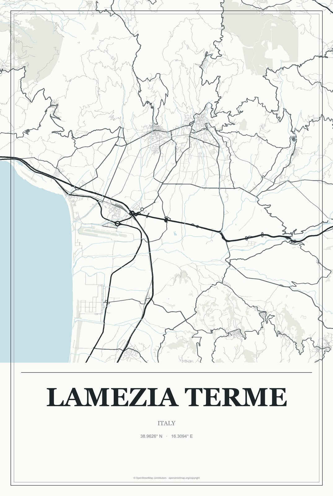 Lamezia Terme, Italy City Map Aluminum Sign in Gallery Air style