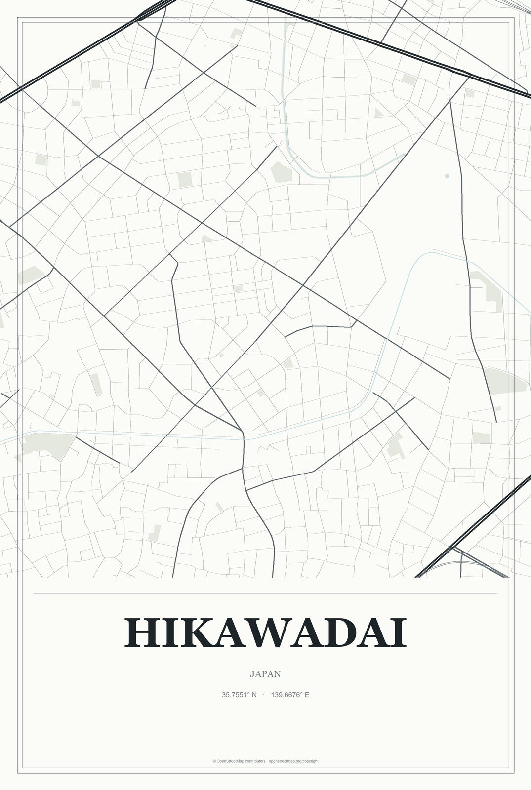 Hikawadai, Japan City Map Aluminum Sign in Gallery Air style