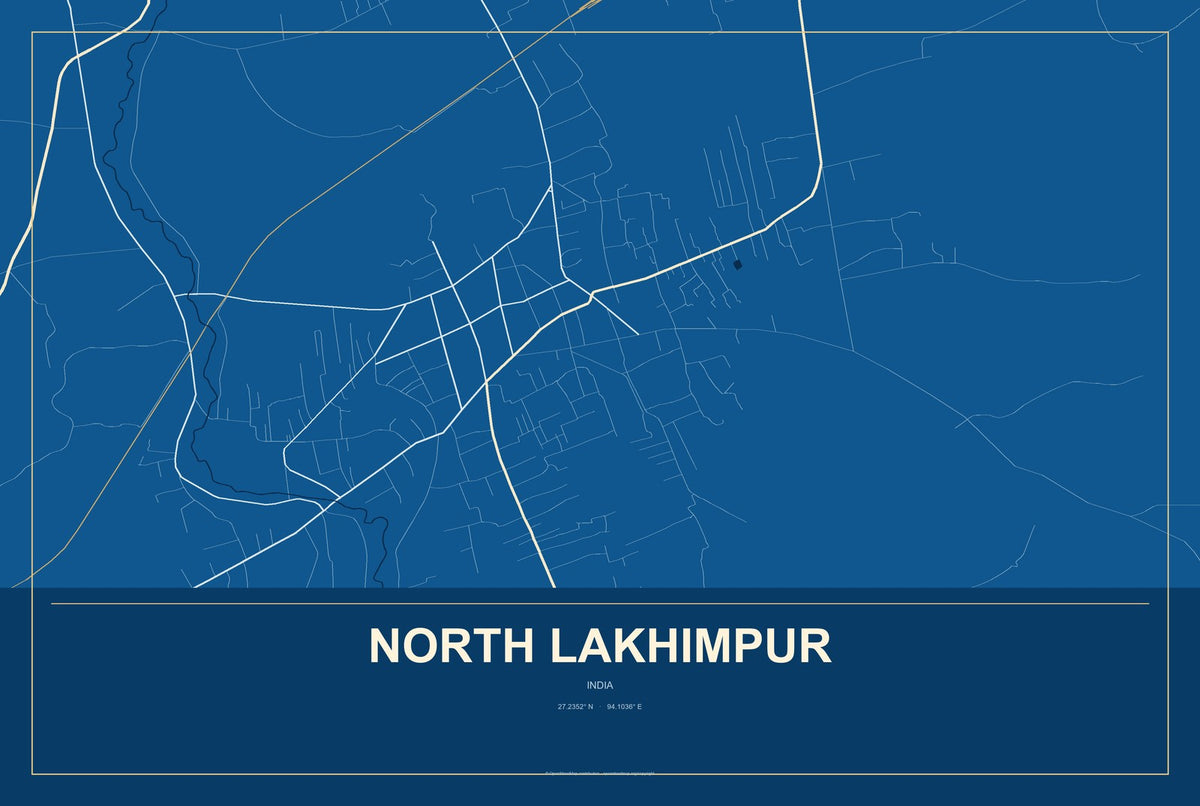North Lakhimpur, India City Map Aluminum Sign in Harbor Cobalt style