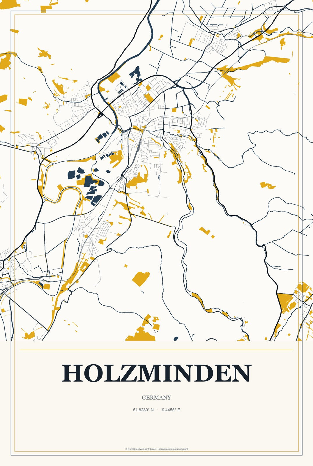 Holzminden, Germany City Map Aluminum Sign in Citrine Modern style