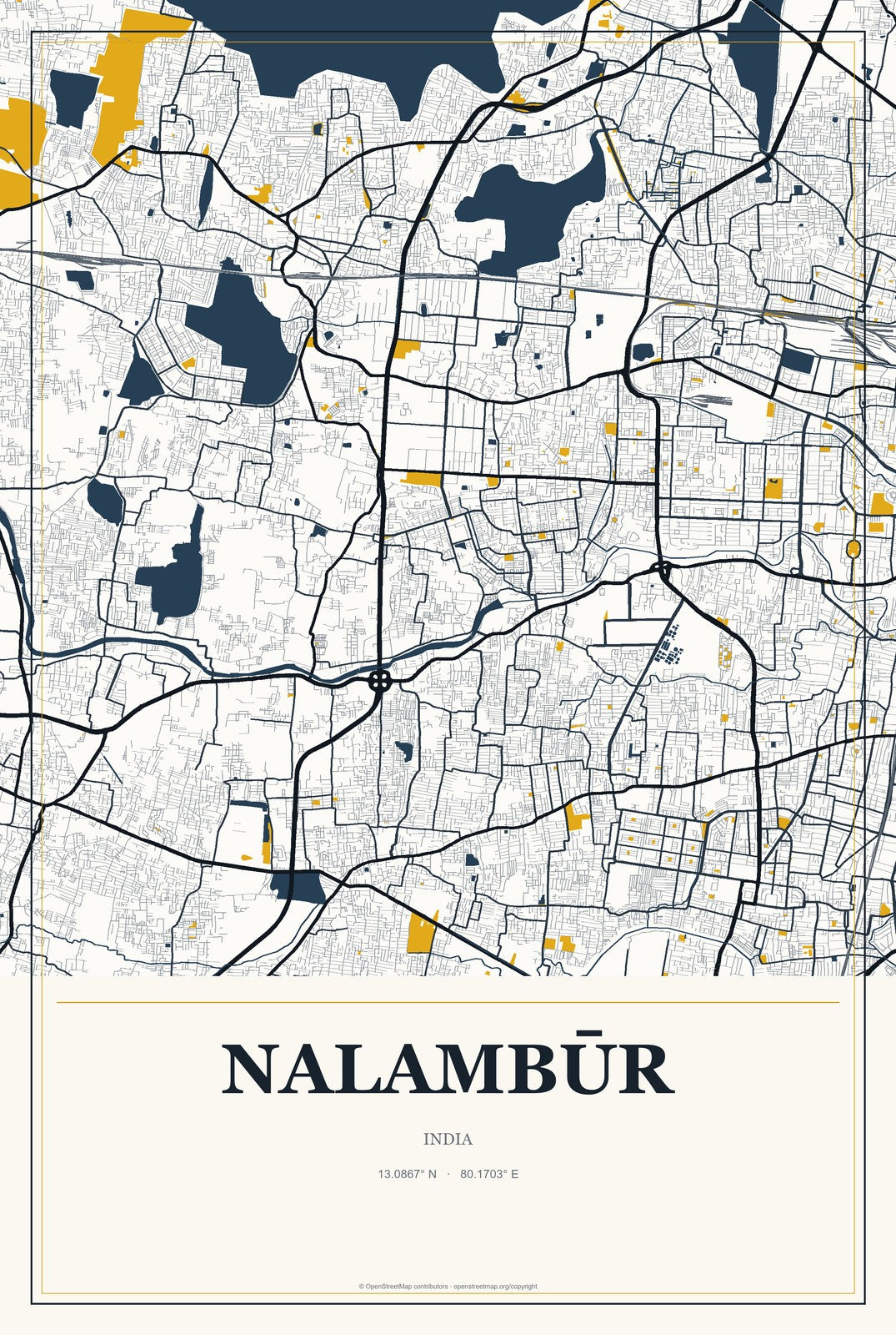 Nalambūr, India City Map Aluminum Sign in Citrine Modern style