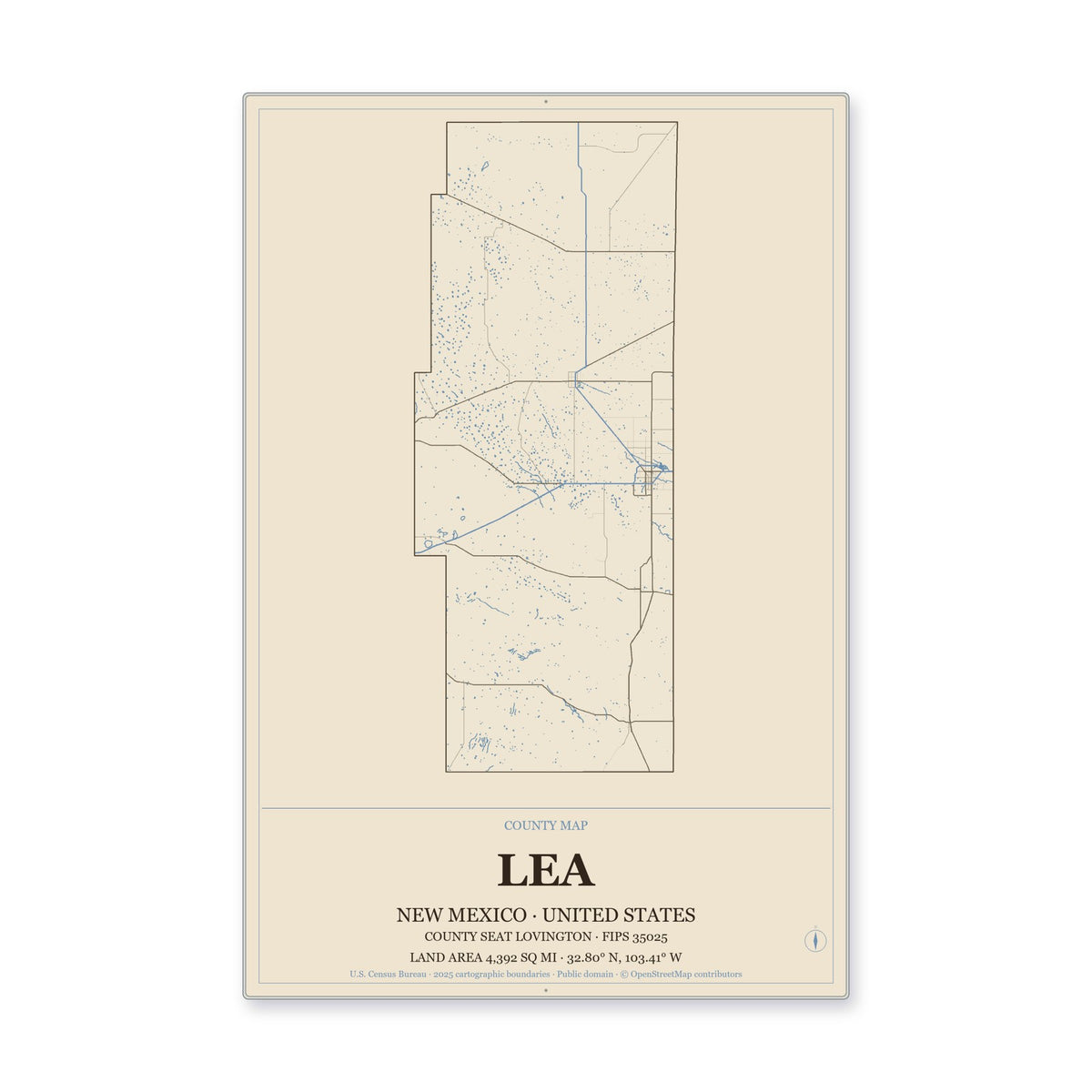 Lea County, New Mexico Map Aluminum Sign in Heritage Nautical style