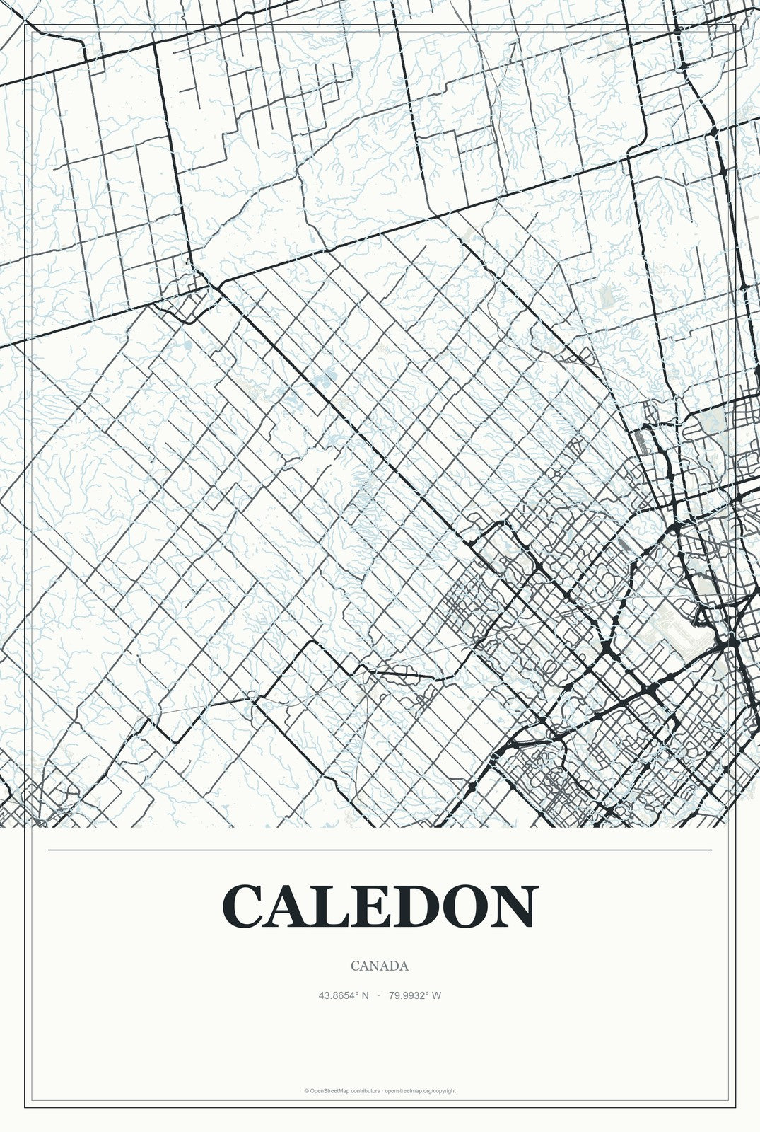 Caledon, Canada City Map Aluminum Sign in Gallery Air style