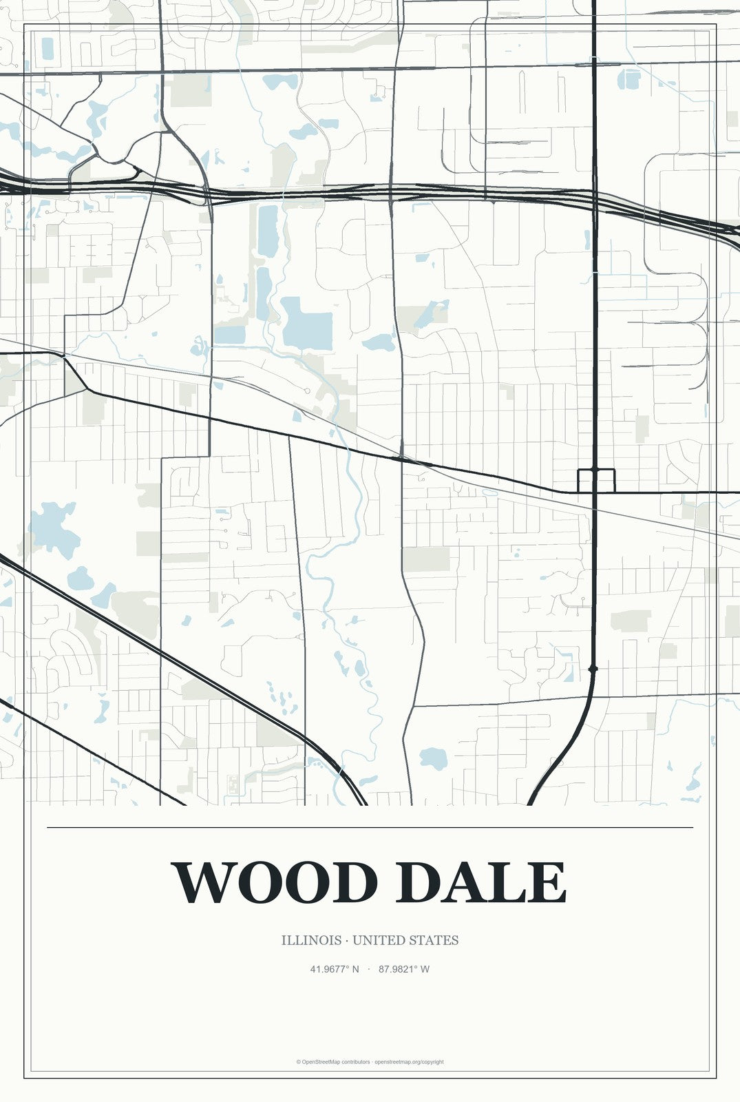 Wood Dale, Illinois City Map Aluminum Sign in Gallery Air style