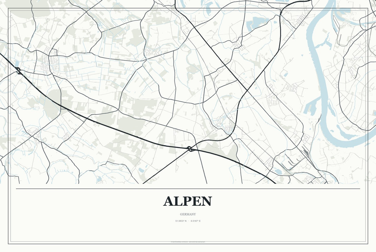 Alpen, Germany City Map Aluminum Sign in Gallery Air style