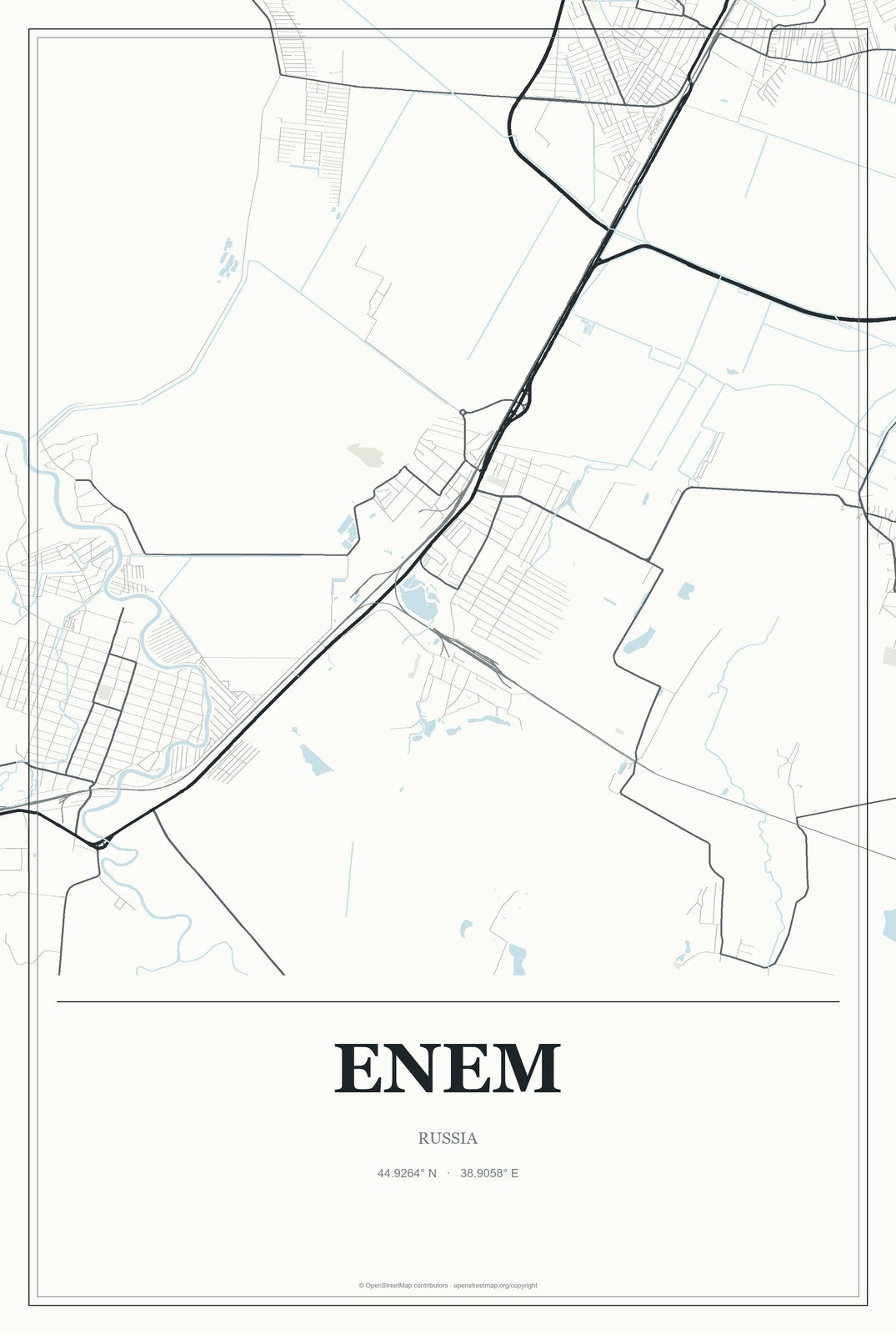 Enem, Russia City Map Aluminum Sign in Gallery Air style