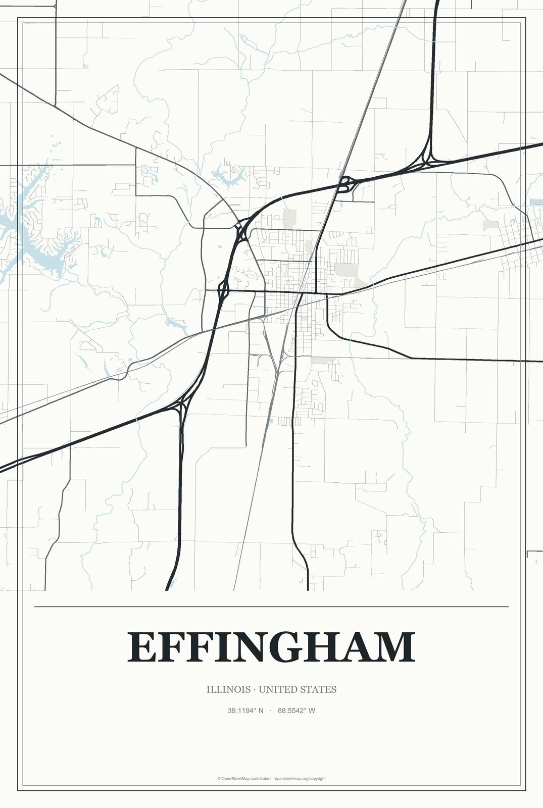 Effingham, Illinois City Map Aluminum Sign in Gallery Air style