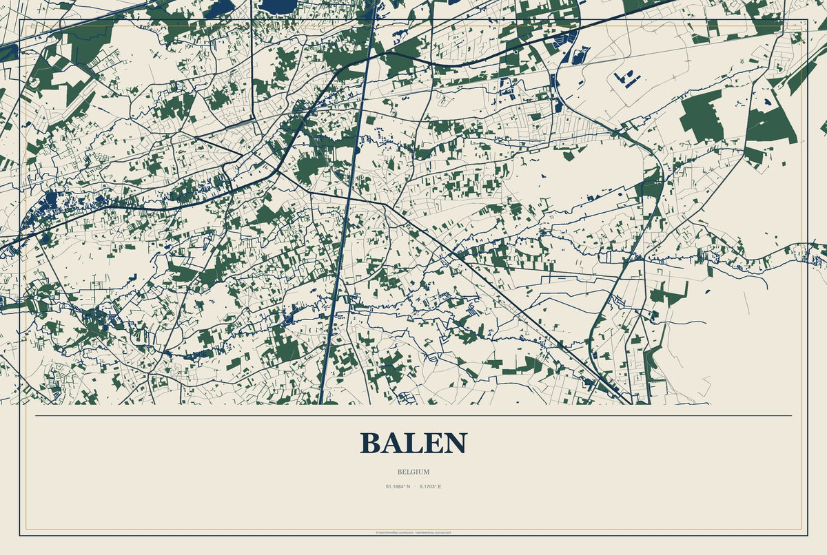Balen, Belgium City Map Aluminum Sign in Coastal Cutout style
