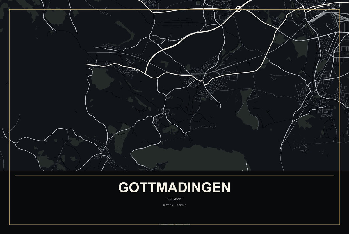 Gottmadingen, Germany City Map Aluminum Sign in Metropolitan Noir style