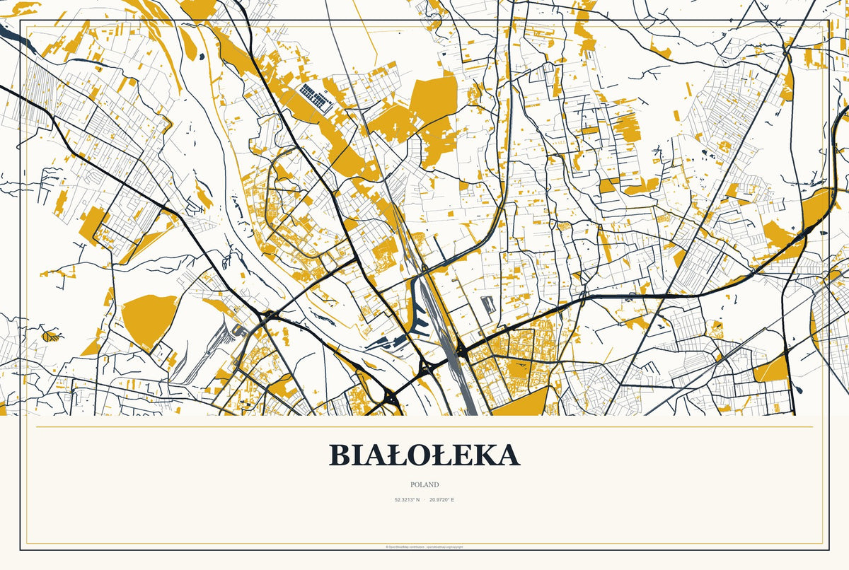 Białołeka, Poland City Map Aluminum Sign in Citrine Modern style