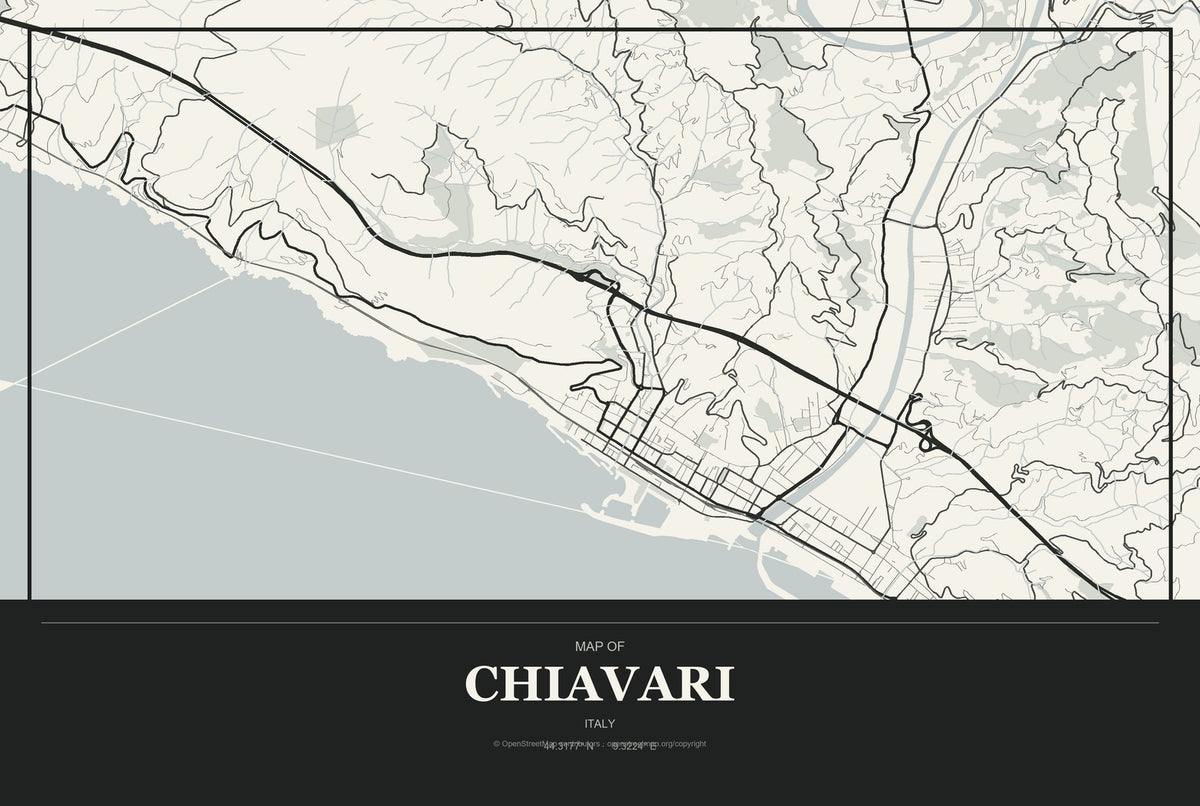 Chiavari, Italy City Map Aluminum Sign in Museum Plaque style