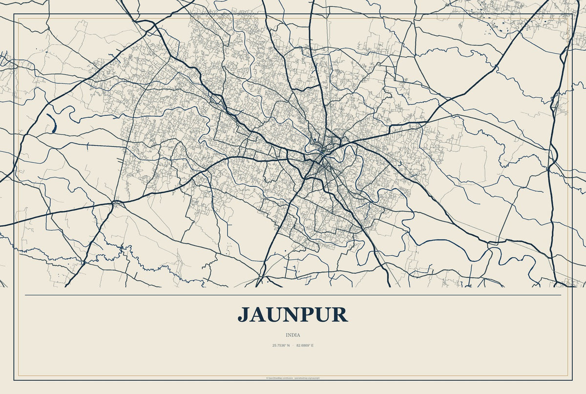 Jaunpur, India City Map Aluminum Sign in Coastal Cutout style