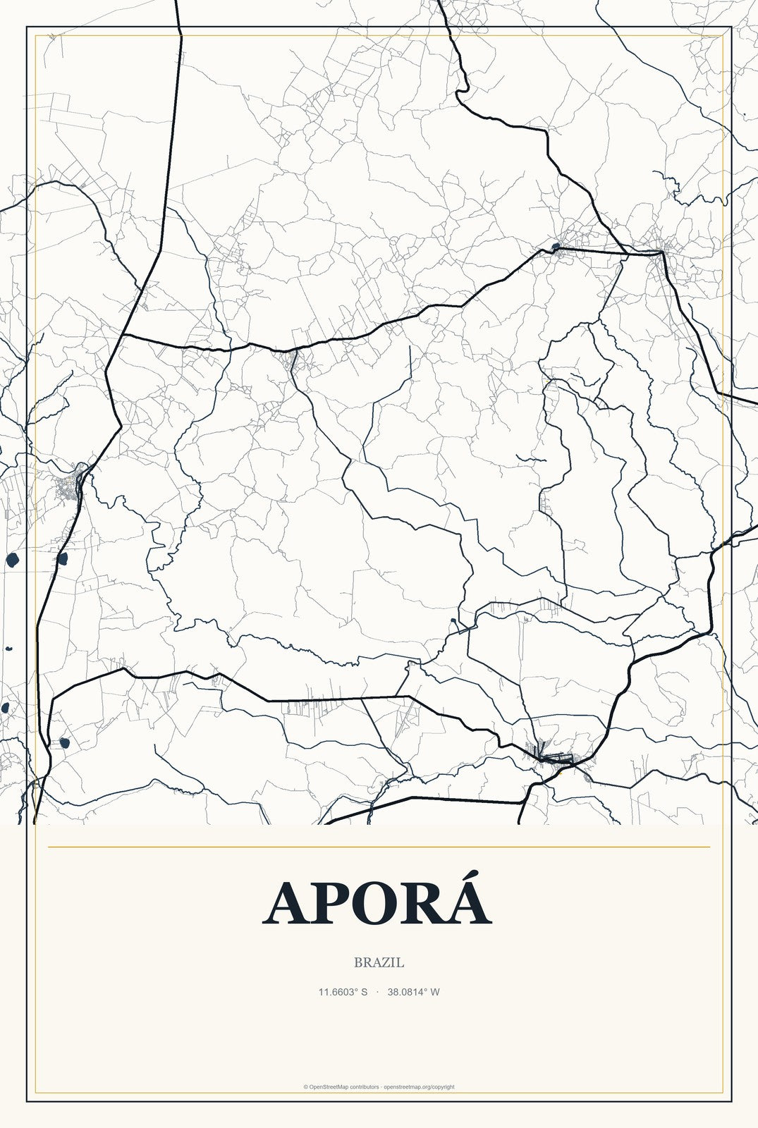 Aporá, Brazil City Map Aluminum Sign in Citrine Modern style