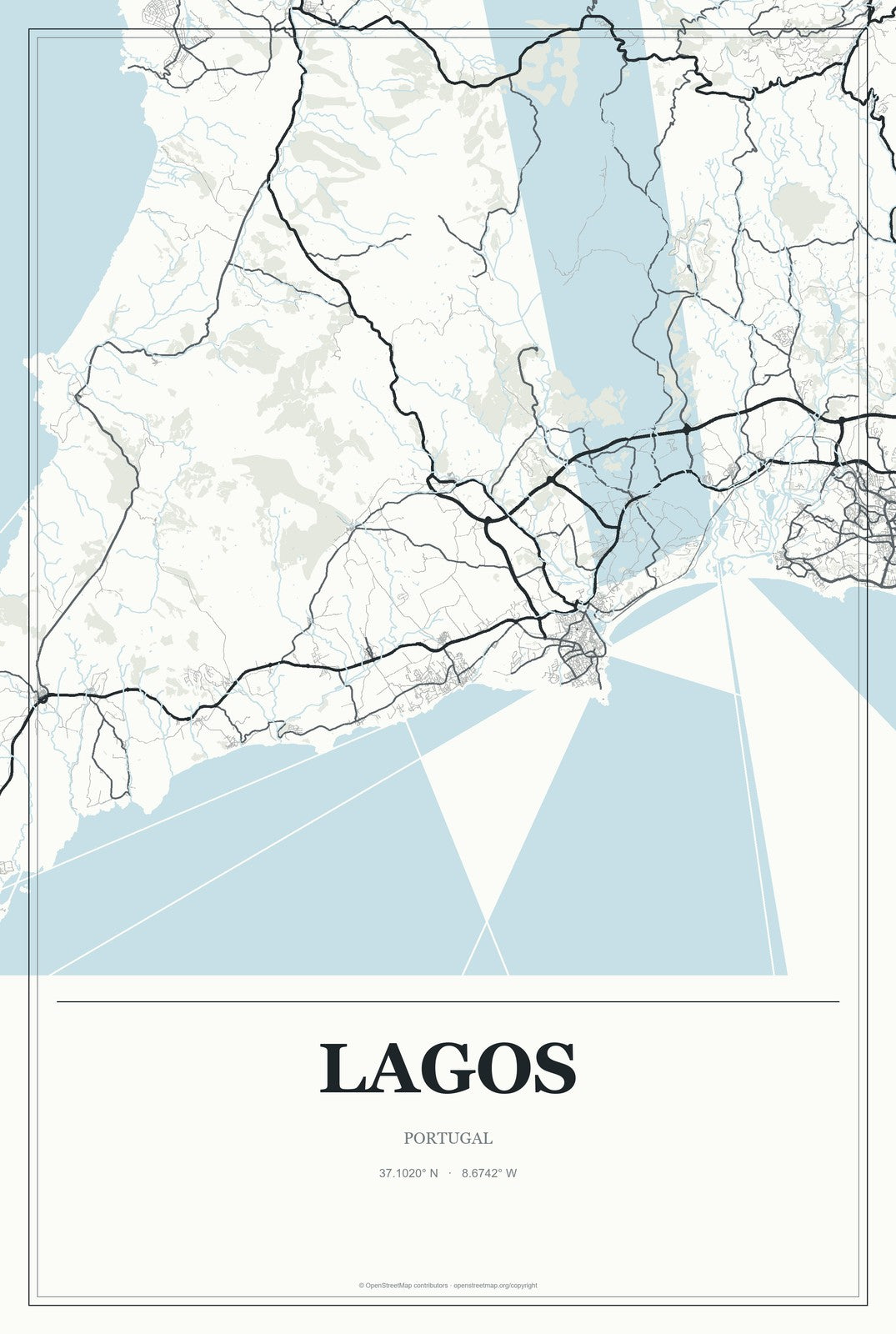 Lagos, Portugal City Map Aluminum Sign in Gallery Air style