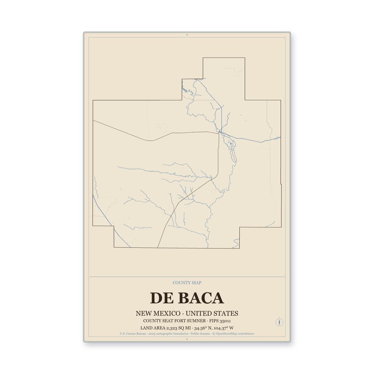 De Baca County, New Mexico Map Aluminum Sign in Heritage Nautical style