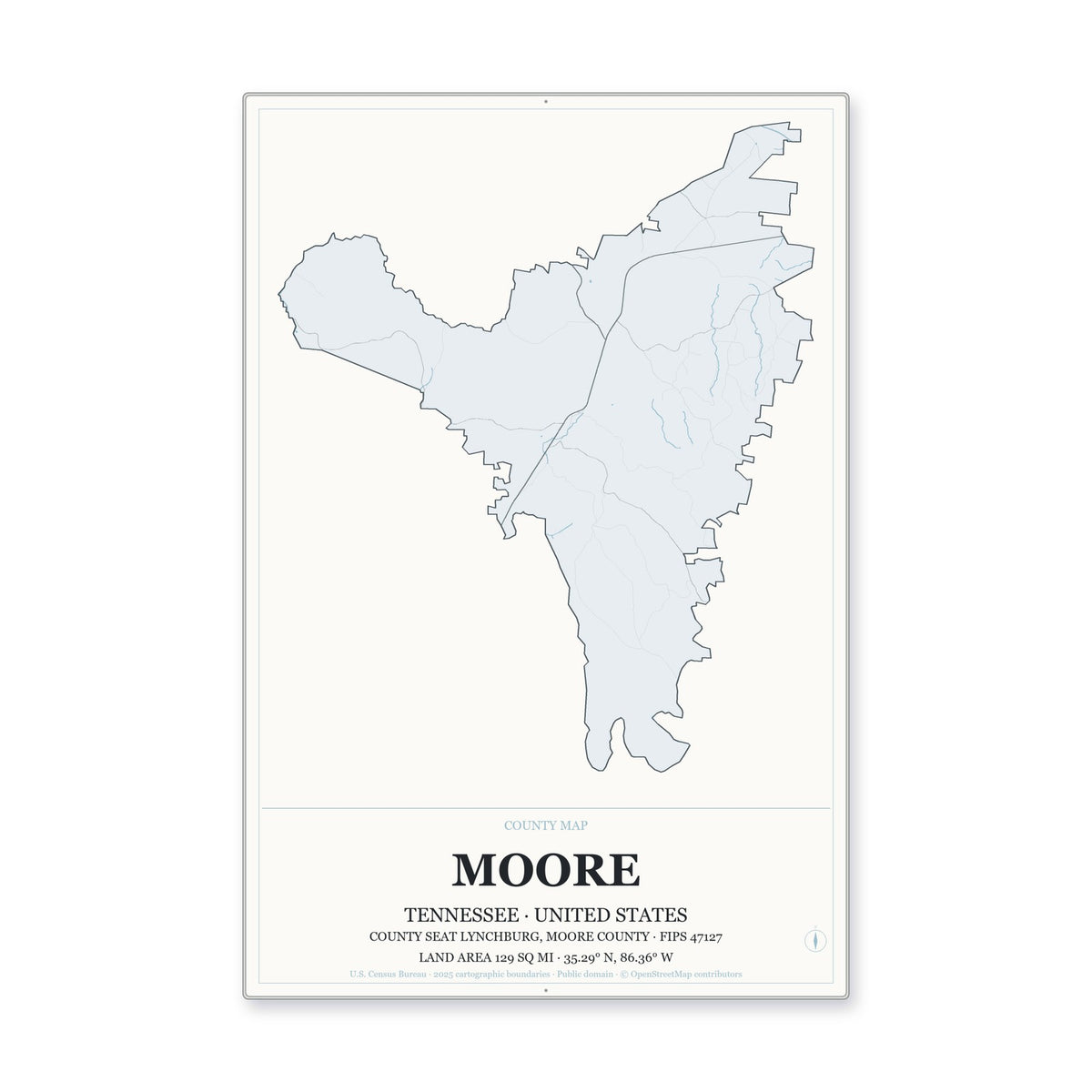 Moore County, Tennessee Map Aluminum Sign in Gallery Air style
