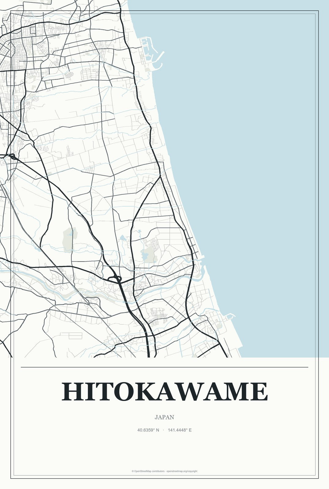 Hitokawame, Japan City Map Aluminum Sign in Gallery Air style