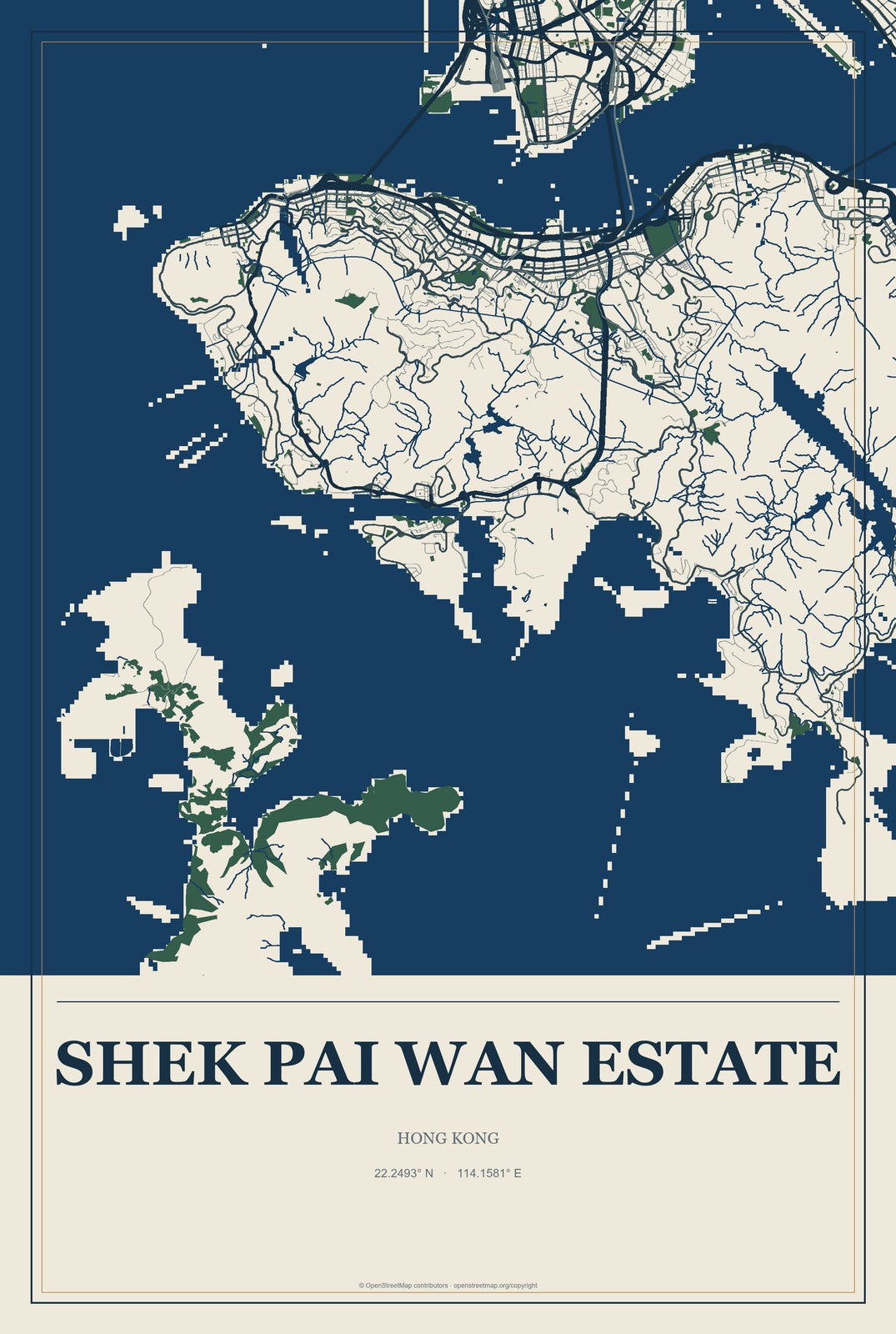 Shek Pai Wan Estate, Hong Kong City Map Aluminum Sign in Coastal Cutout style