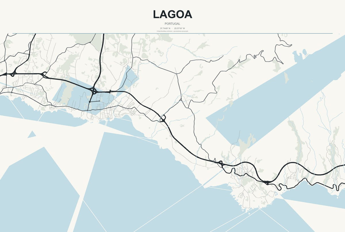 Lagoa, Portugal City Map Aluminum Sign in Headline Atlas style