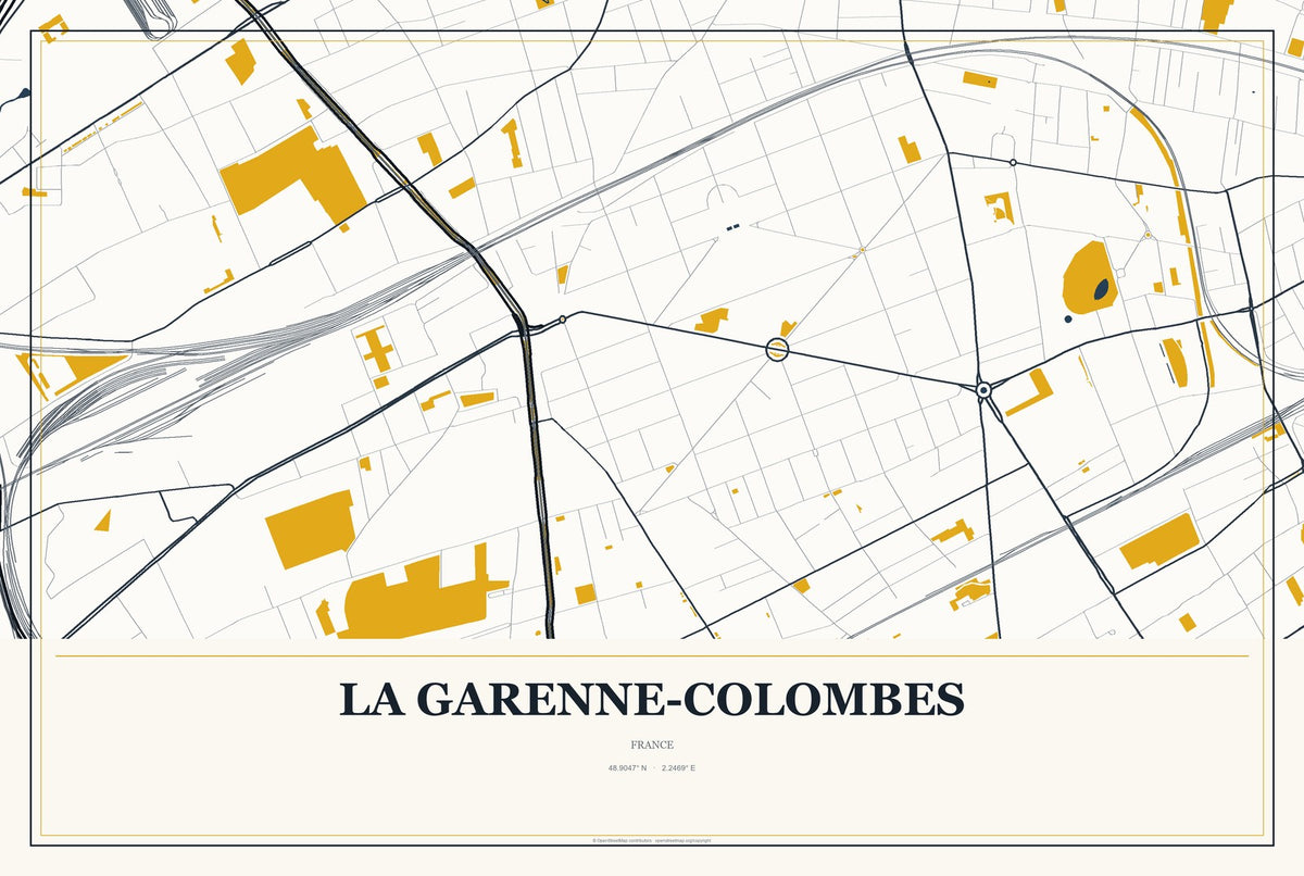 La Garenne-Colombes, France City Map Aluminum Sign in Citrine Modern style