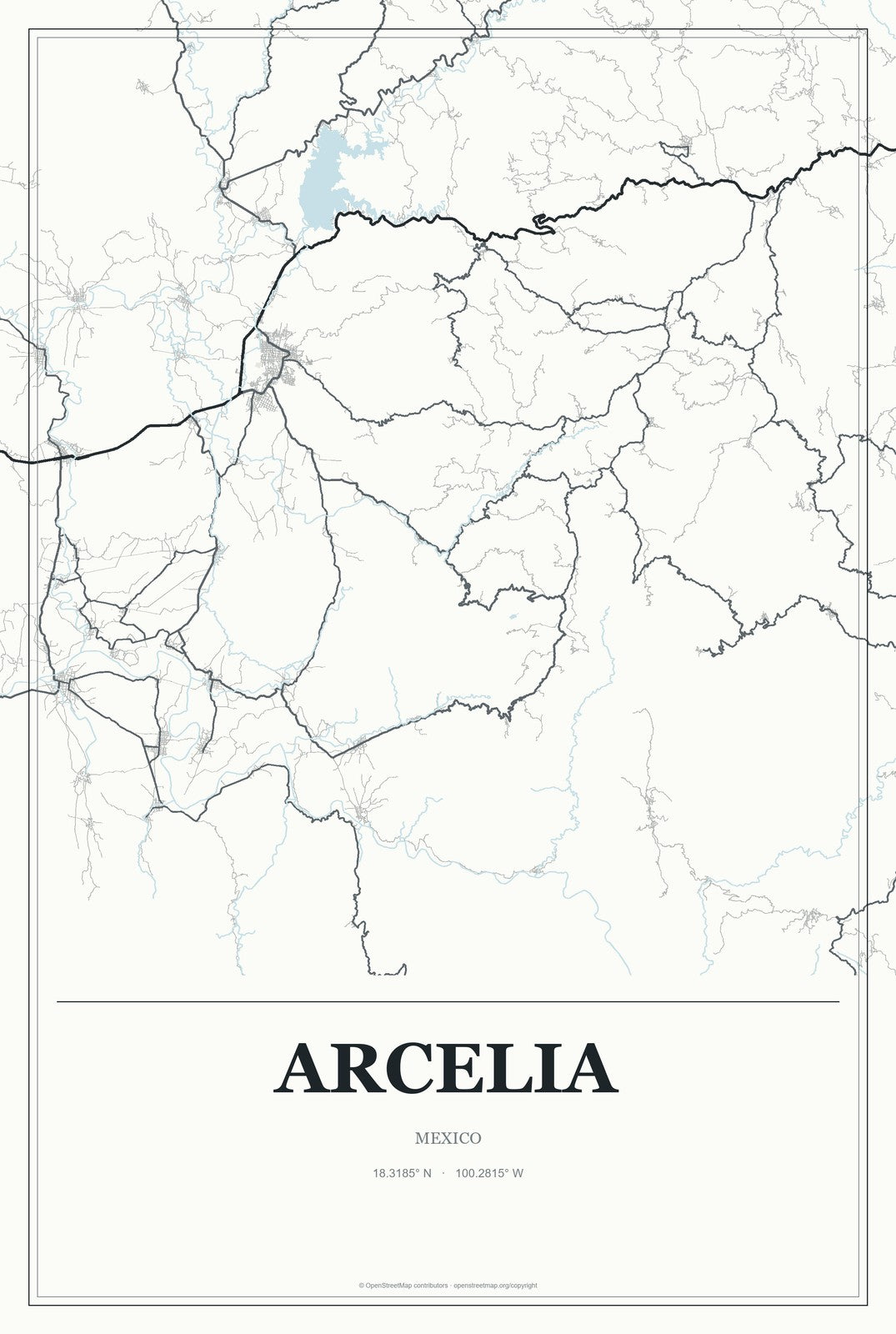 Arcelia, Mexico City Map Aluminum Sign in Gallery Air style