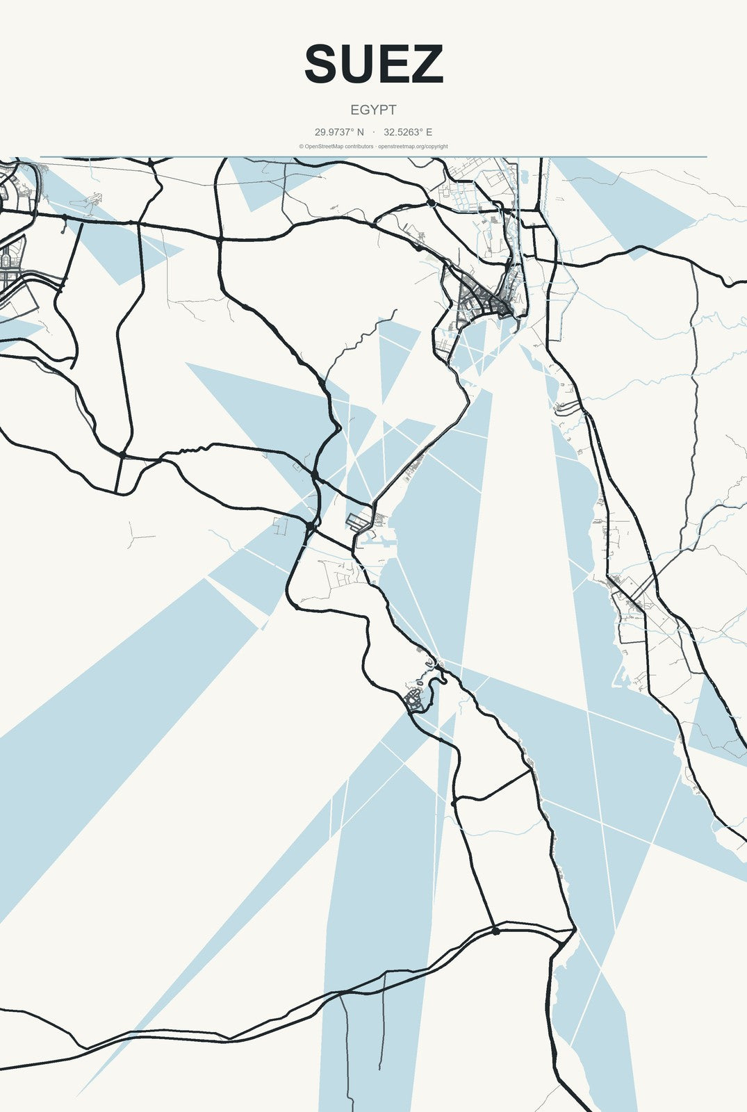 Suez, Egypt City Map Aluminum Sign in Headline Atlas style