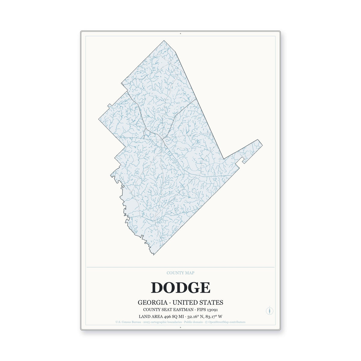 Dodge County, Georgia Map Aluminum Sign in Gallery Air style