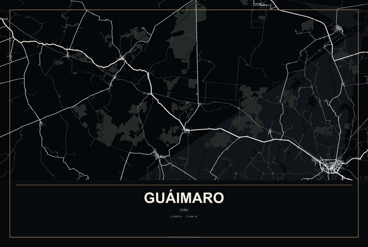 Guáimaro, Cuba City Map Aluminum Sign in Metropolitan Noir style