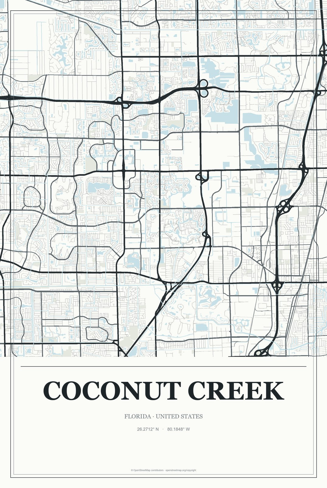 Coconut Creek, Florida City Map Aluminum Sign in Gallery Air style