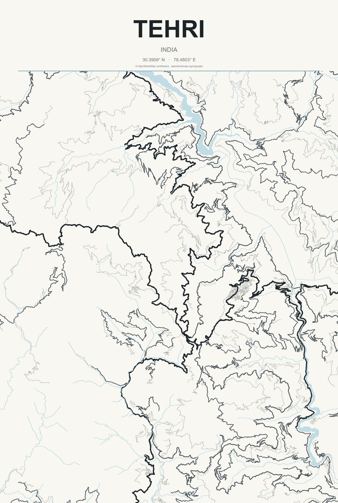 Tehri, India City Map Aluminum Sign in Headline Atlas style