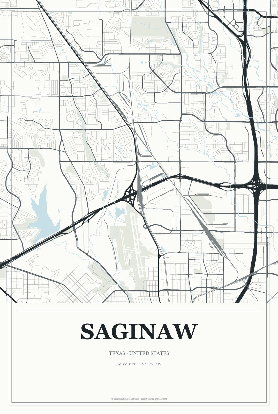 Saginaw, Texas City Map Aluminum Sign in Gallery Air style
