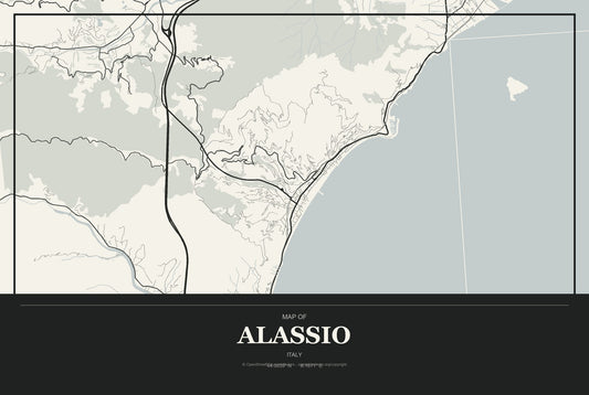 Alassio, Italy City Map Aluminum Sign in Museum Plaque style