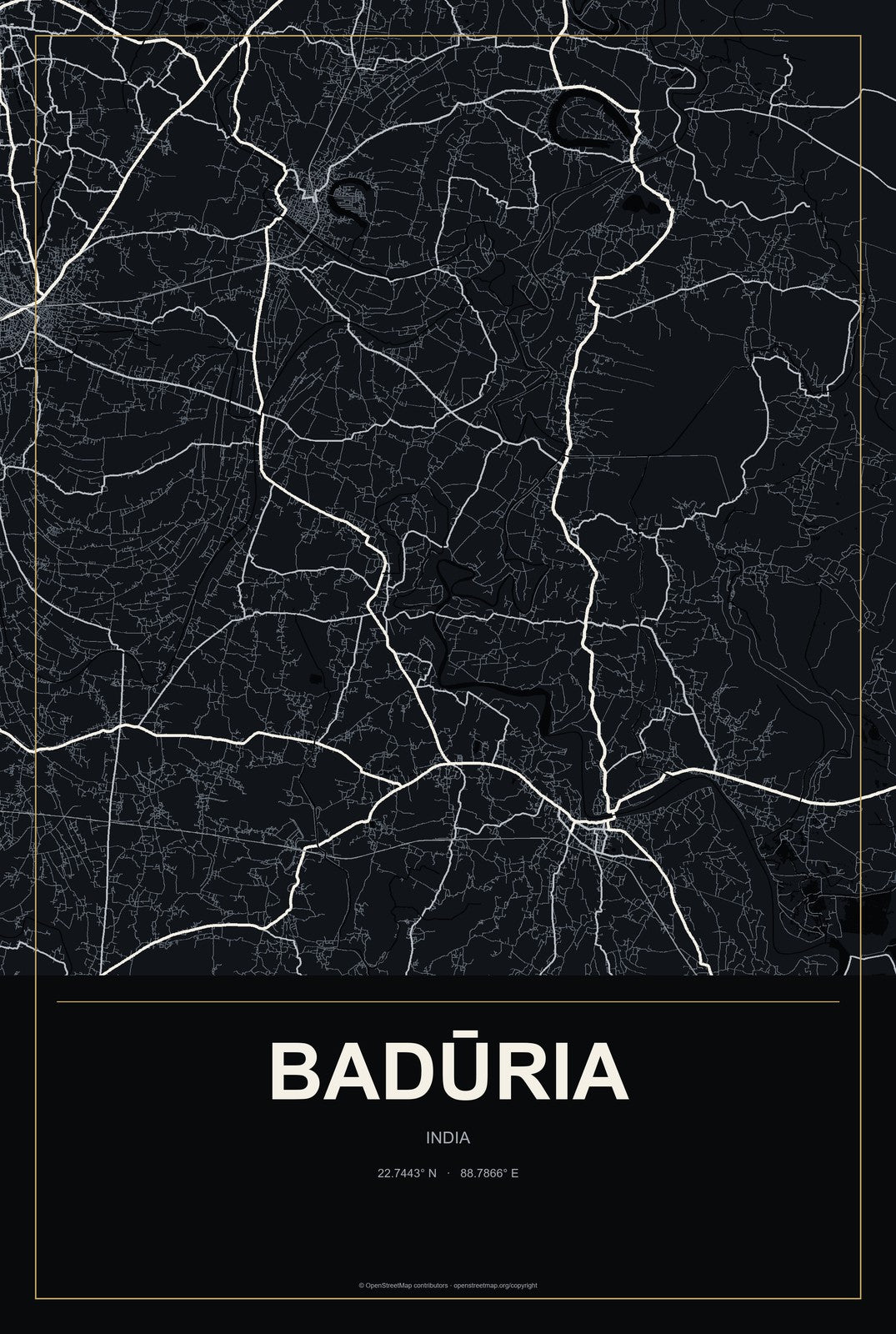 Badūria, India City Map Aluminum Sign in Metropolitan Noir style