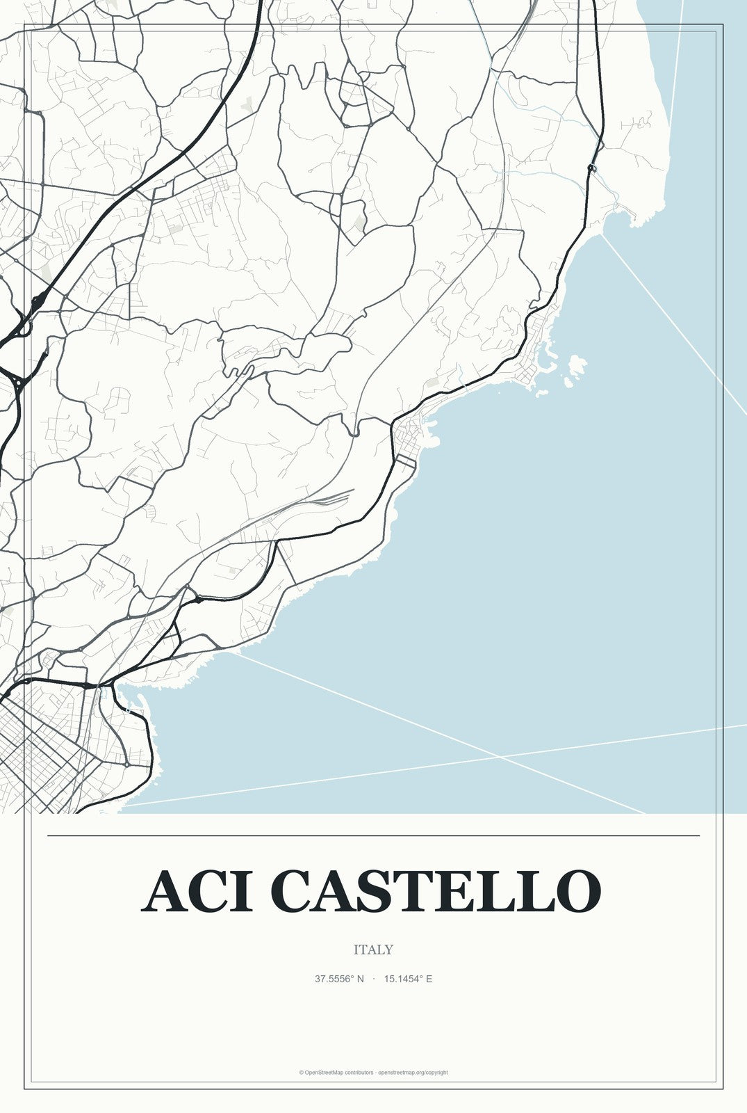 Aci Castello, Italy City Map Aluminum Sign in Gallery Air style