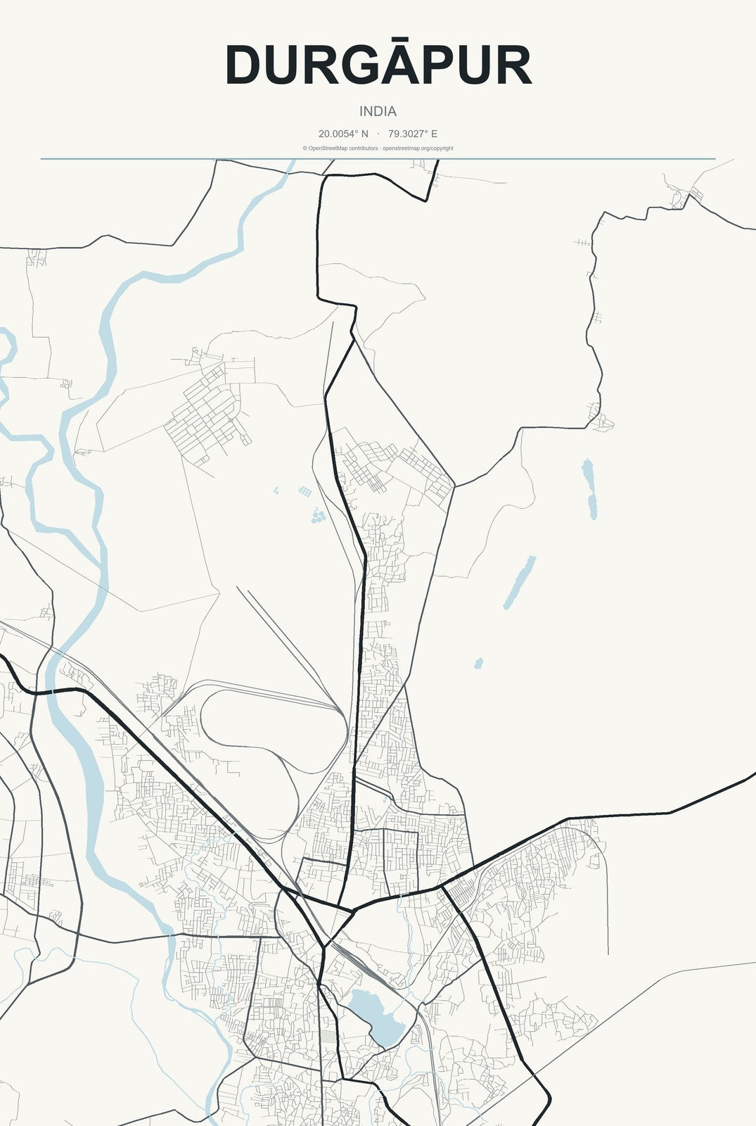 Durgāpur, India City Map Aluminum Sign in Headline Atlas style