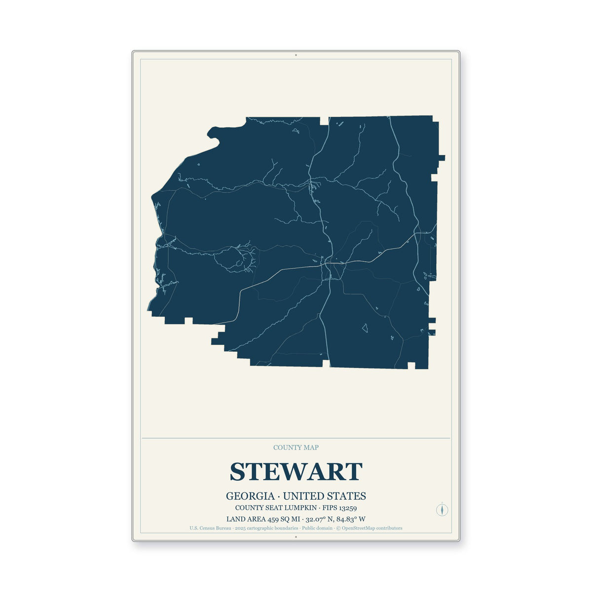 Stewart County, Georgia Map Aluminum Sign in Coastal Cutout style