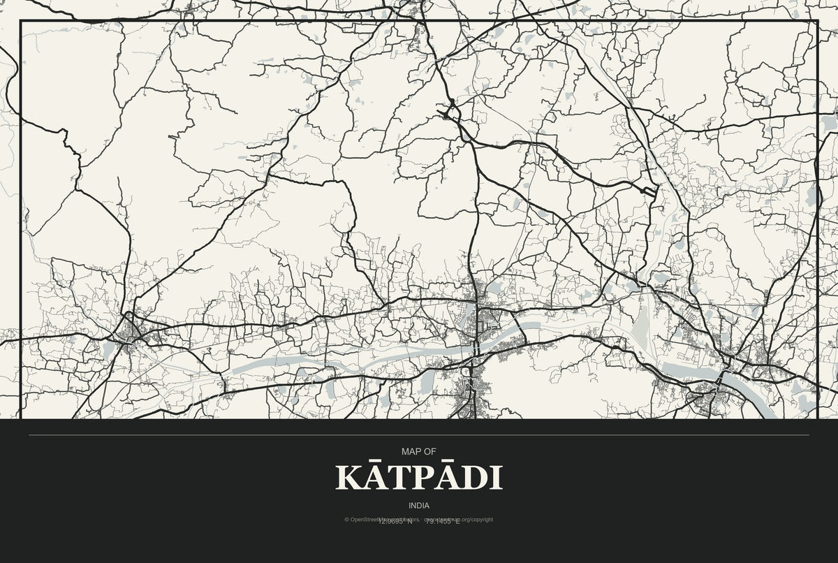 Kātpādi, India City Map Aluminum Sign in Museum Plaque style