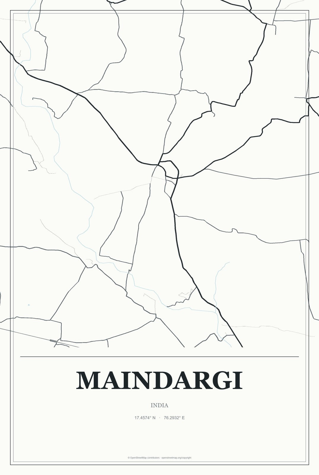 Maindargi, India City Map Aluminum Sign in Gallery Air style